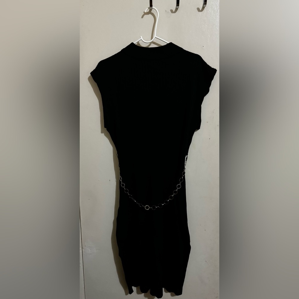 Mock Neck Black Knitted Plus Size Dress with chain